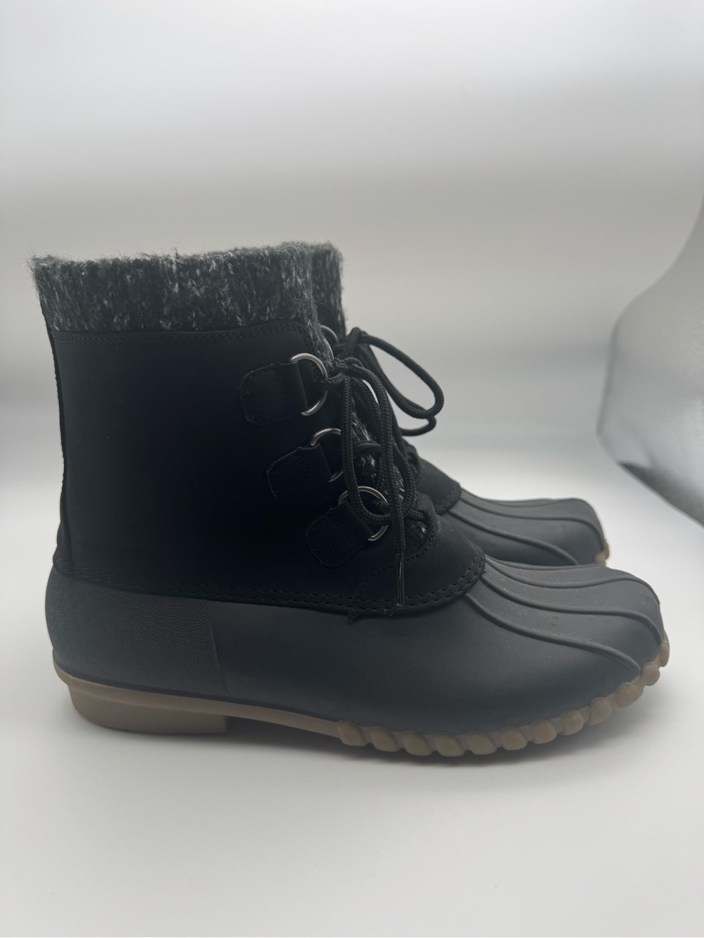 Black Lace-Up Waterproof Faux Fur Insole Winter Duck Boots